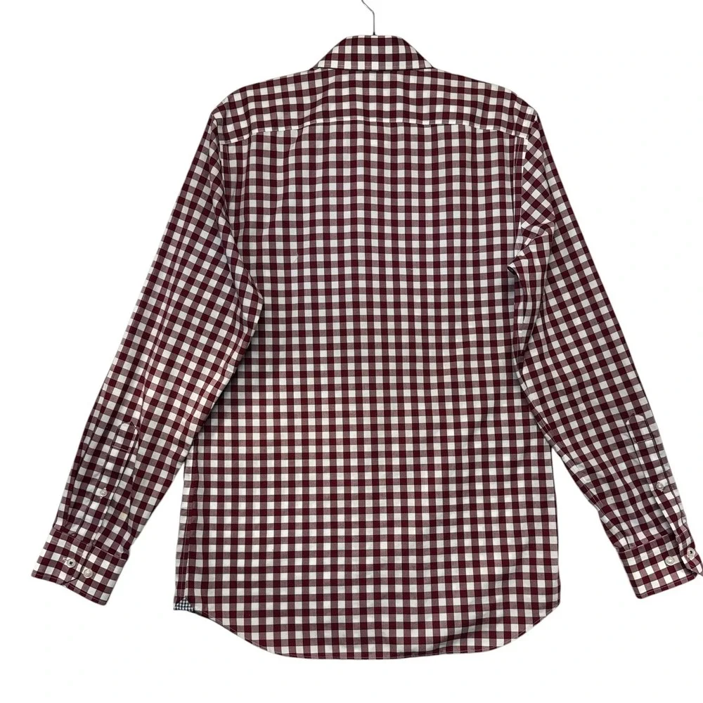 Banana Republic Camden Fit Non-Iron Gingham Shirt Mens Small Burgundy White